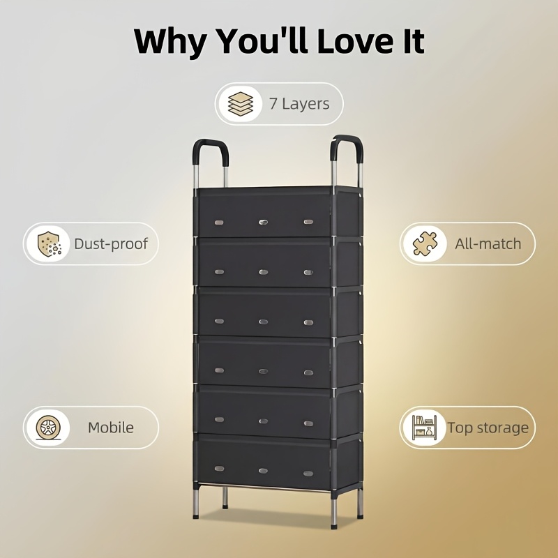 7-Layer Dustproof Shoe Rack - Shoe Cabinet, Large Capacity Vertical Shoe Cabinet for Entryways, Bedrooms, And Corridors, Space-Saving Metal Storage Rack with Dustproof Design, Sturdy Metal Frame, Slim Profile for Efficient Use of Space