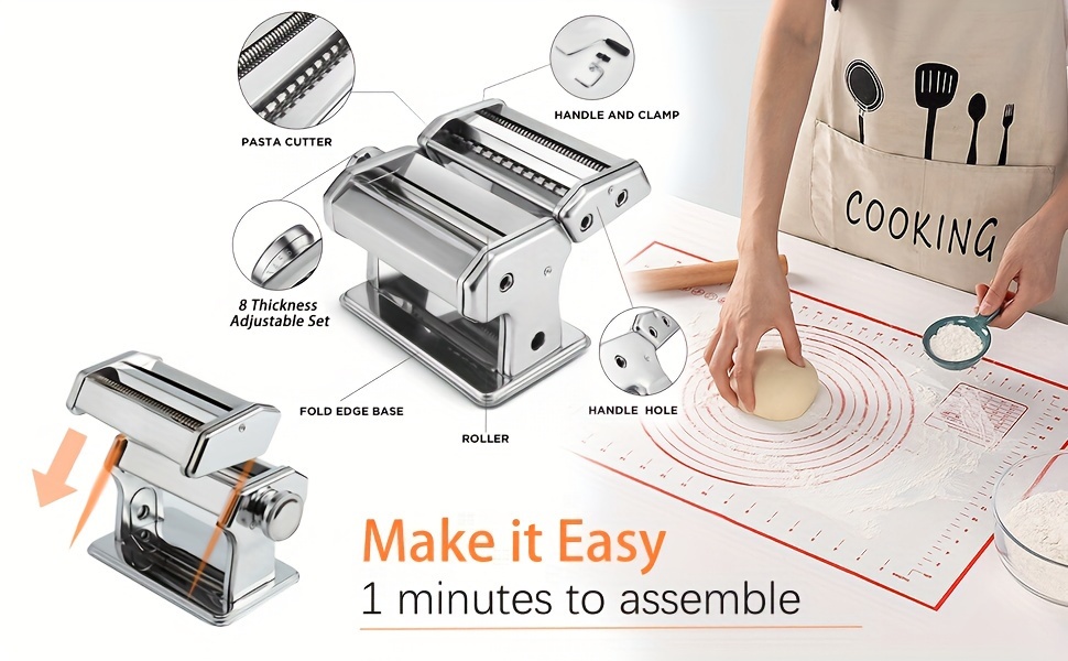 pasta manual noodle maker machine hand press machine 8 gear knob for thickness adjustment washable aluminum alloy roller cutter details 1