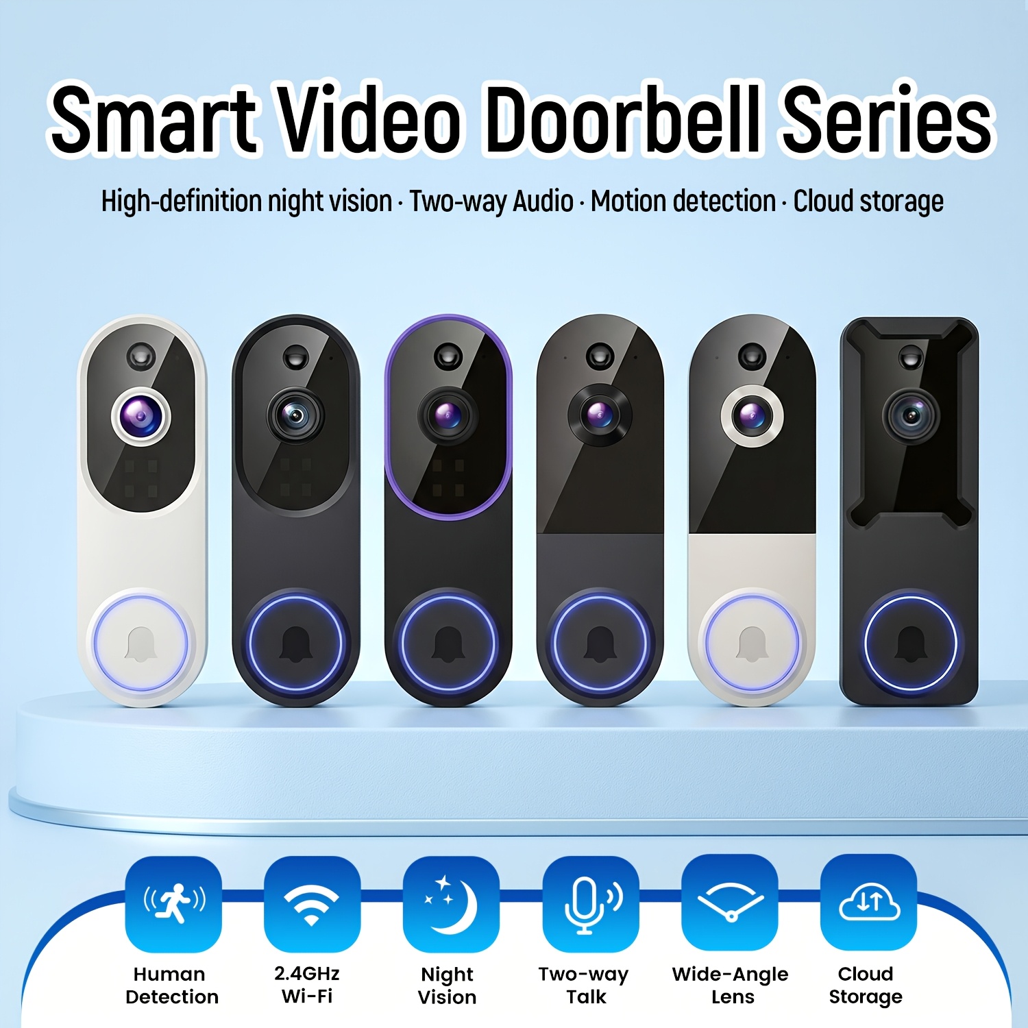 2k wireless camera multi combination smart doorbell 166 wide angle video surveillance two way voice intercom cloud storage support for rechargeable batteries   with ai   detection and 2 4g wifi connection clear  