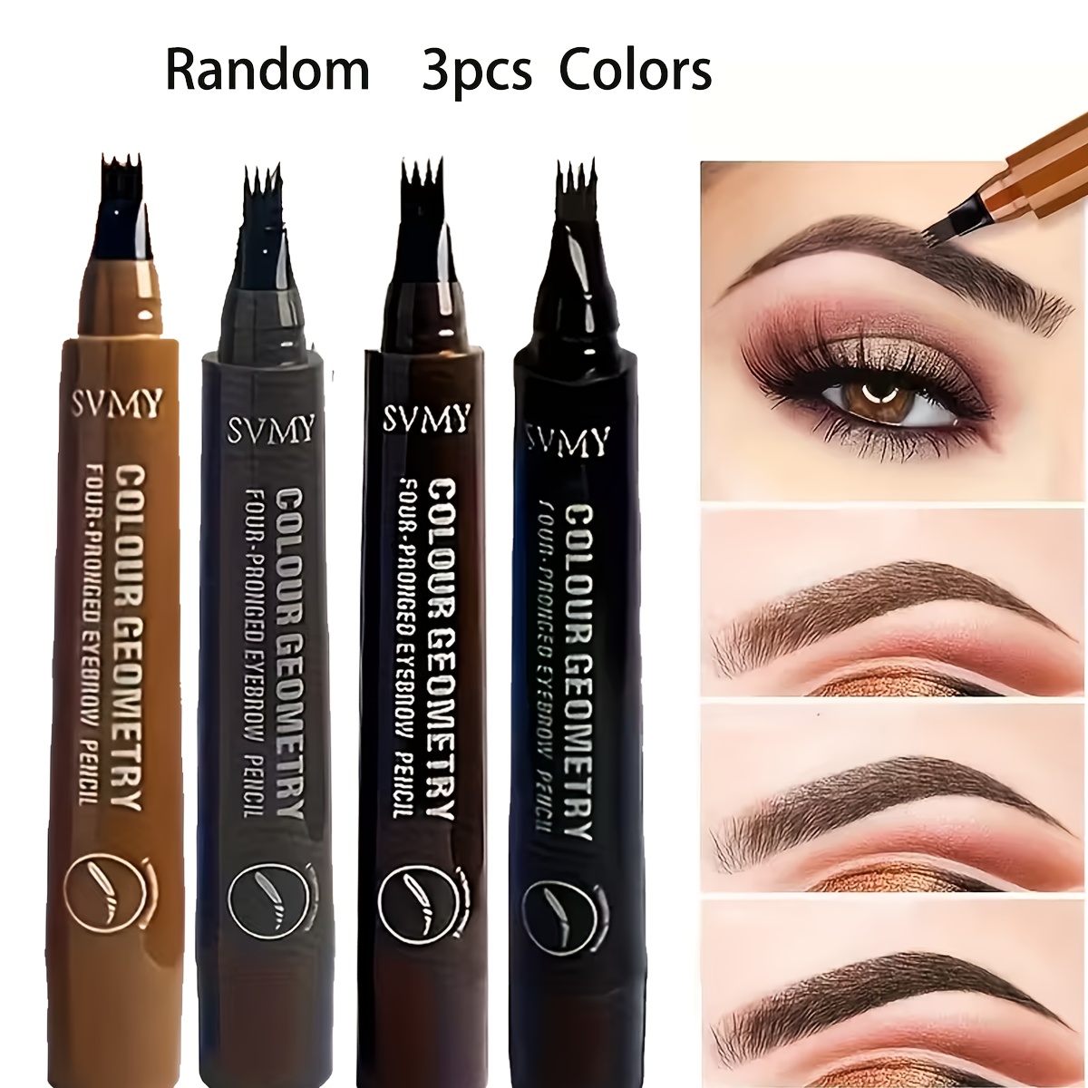 TEMU 4-colors Four-fork Eyebrow Pencil - Natural Makeup Effect, Waterproof, Sweat-proof And , Portable Design, Suitable For Carrying Around, Suitable