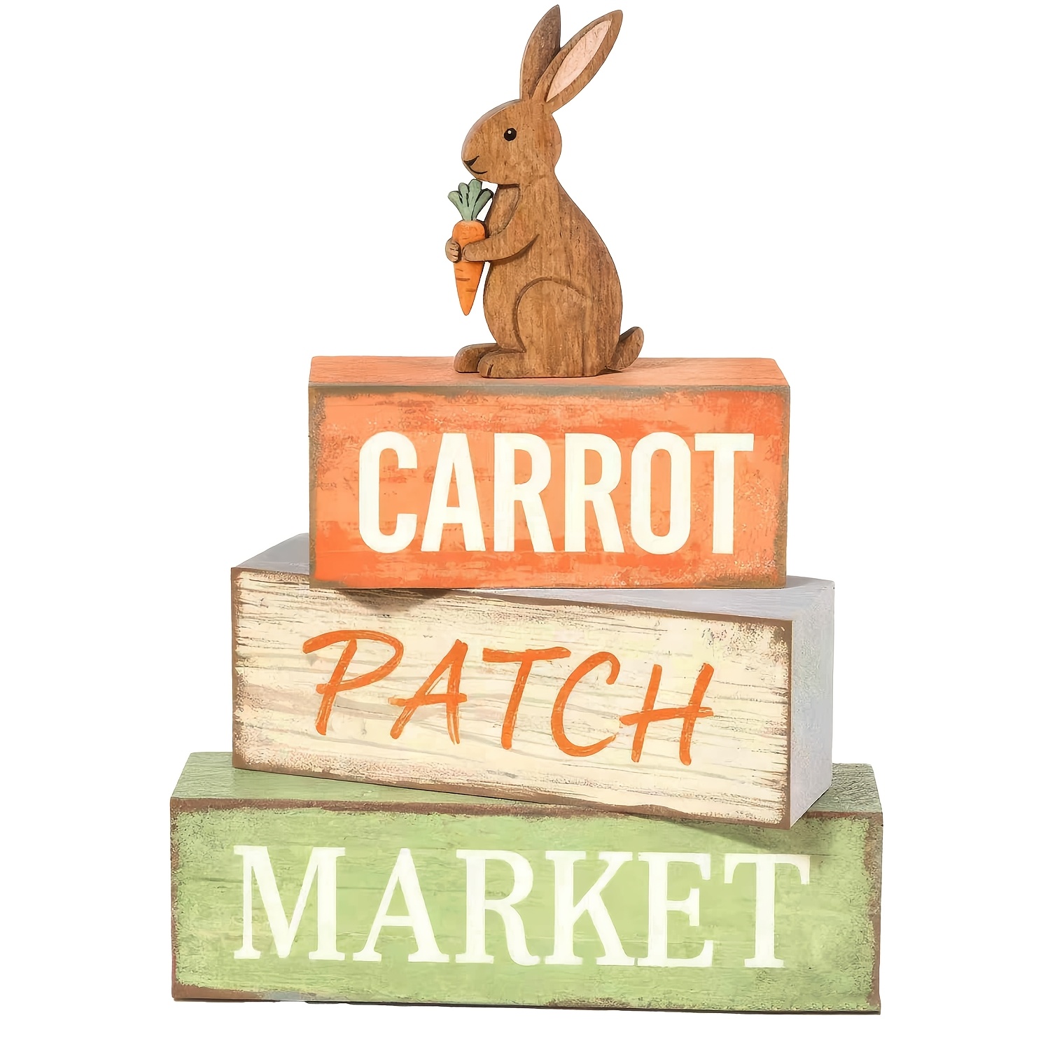 TEMU Set Of 4 Easter Bunny Decorations For A Tiered Tray, Featuring Wooden Bunnies And Carrots, Ideal For Spring And Easter Home Decoration. Rustic