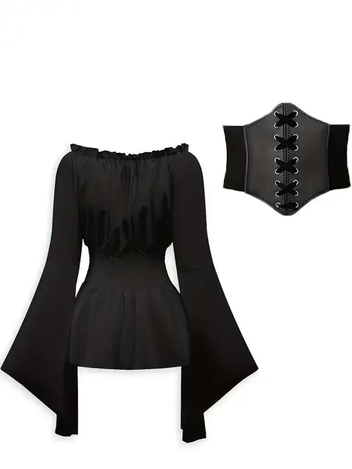 2pcs,Halloween Women's pirate costume Renaissance period shirt top with waistband, suitable for Halloween carnival parties 2pcs,Halloween Women's pirate costume Renaissance period shirt top with waistband, suitable for Halloween carnival parties