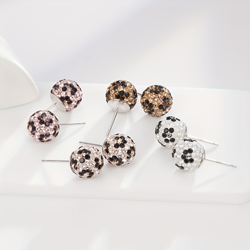 

1 Pair, Elegant & Simply Style, 925 Sterling Silvery Ball With Leopard Print Stud Earrings Inlaid Shiny Rhinestone, Delicate Temperament Accessory For Daily Wear & Party, Weight 2.5g