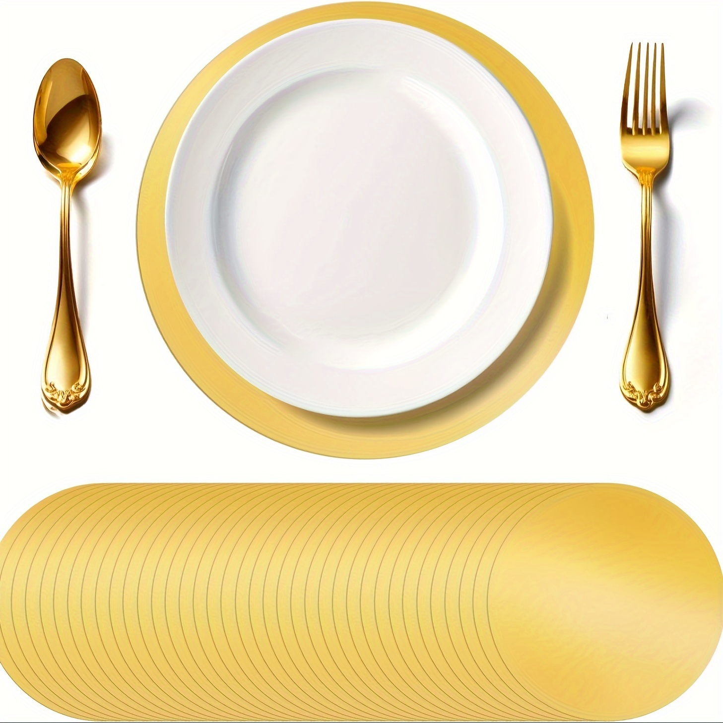 Image of 50pcs, Round Golden Paper Placemats, Aluminum Foil Disposable Table Mats Golden Coasters Bulk Suitable For Wedding Birthday Party Restaurant Banquet Holiday