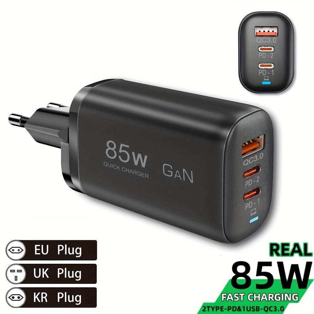 

85w Gan Fast Charger With Pd & Qc3.0 - Usb Type-c Multi-port Power Adapter For Iphone 15/14 Pro Max, Ipad, Macbook, Samsung, Xiaomi - Universal Travel Wall Charger With Eu/uk Plug