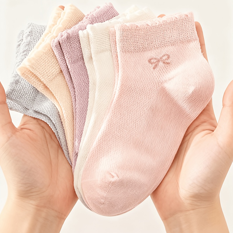 4 Pairs Of Solid Color Breathable Bubble-toe Bow Comfortable Socks