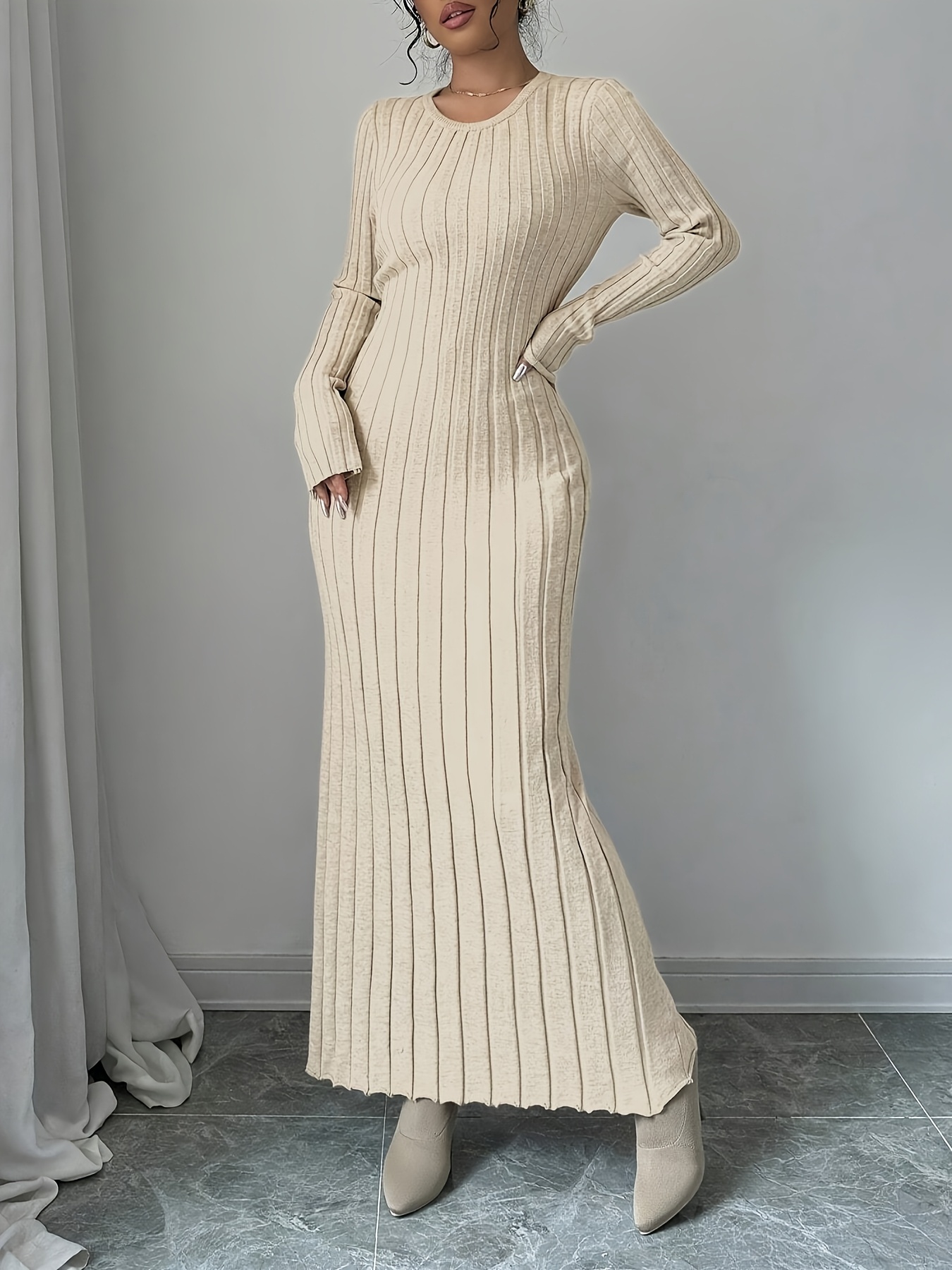knitted long sweater dress Light Mocha Ribbed Knit Midi Sweater Dress – PinkBlush main image 0