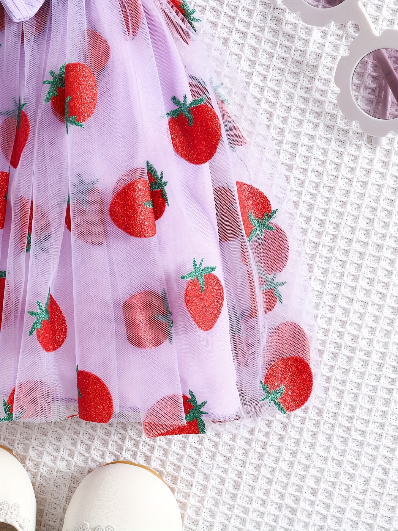 Cute Strawberry Pink Mesh Dress for Girls, Summer Casual Sweet * Style *  Sleeves And Bow Details, Elastic Waistband, Girls' Clothing Dress with ...