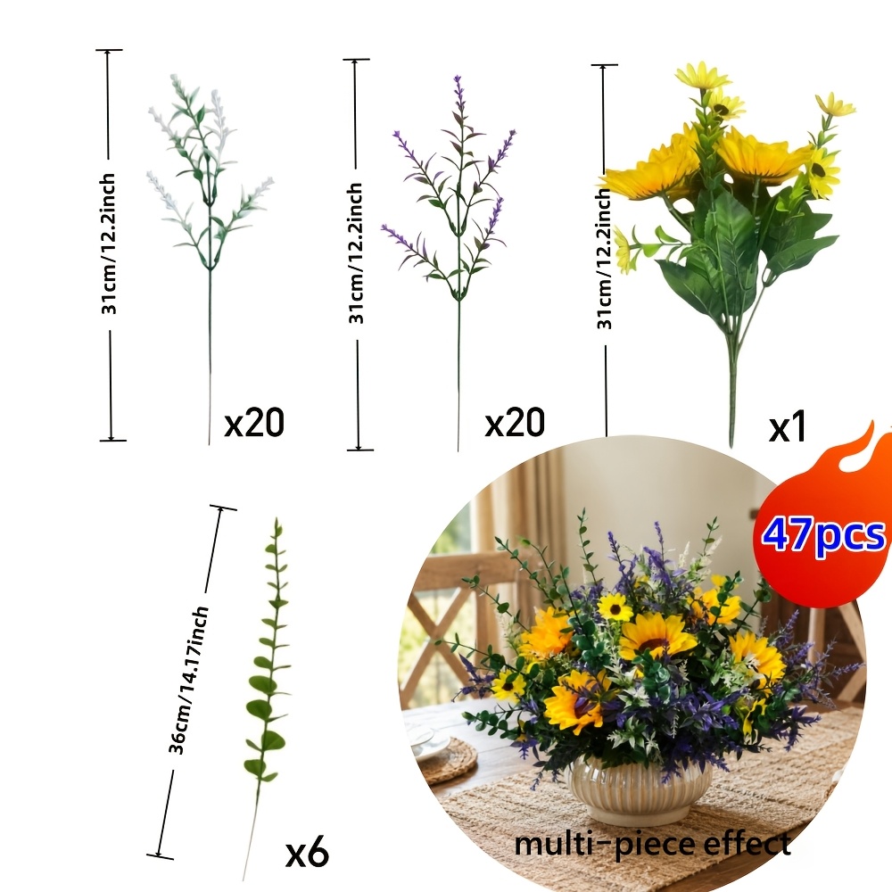Image of 47 Luxurious Large Artificial Flower Bouquets - (sunflower Simulation Bouquet) Green Plant Floral Arrangement, Realistic - No Maintenance Required