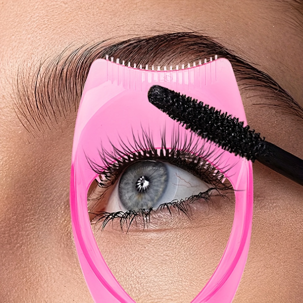 

3-in-1 Pink Eye Makeup Tool - Mascara Guard, Eyelash Comb & Eyeliner Guide - Reusable, Fragrance-free Plastic Cosmetic Aid For & Eyeliner Application