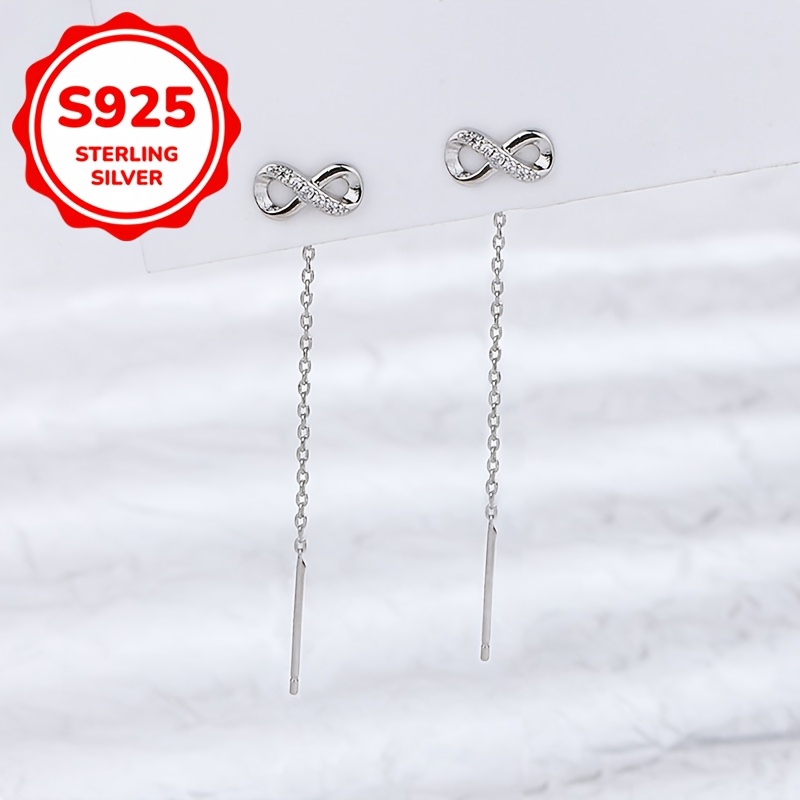 E-shop 1 Paar/Stück Damenmode Ohrhänger, minimalistische Infinity S925 Silber hypoallergene Kettenohrringe, Gewicht 1G, eingelegt mit synthetischem