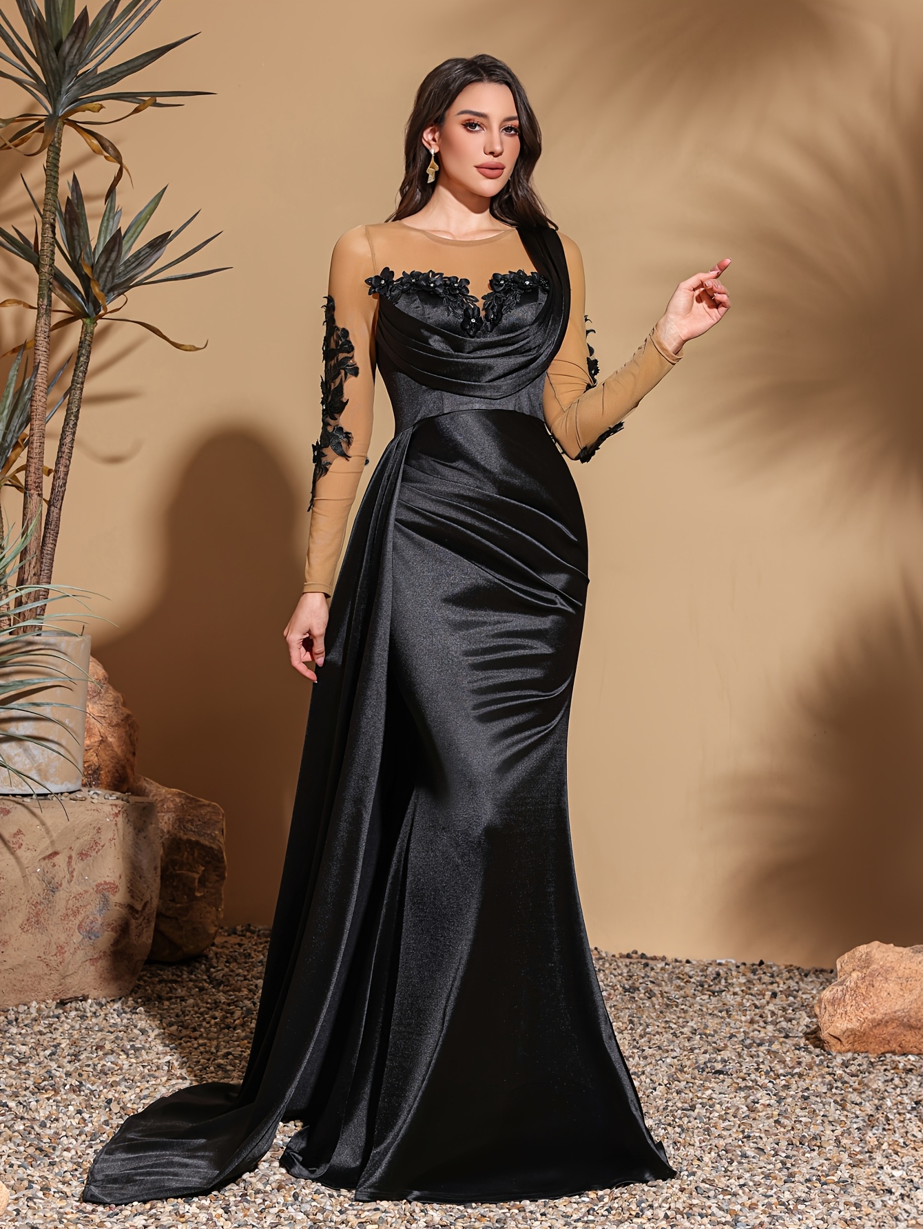 transparent elegant dress Mermaid evening gown, square neckline dress, transparent cape evening gown,  golden embroidered edges, belted waist dress, circular accent belt, fitted  mermaid silhouette, flares at knees skirt, sleek back evening dress, formal  gala