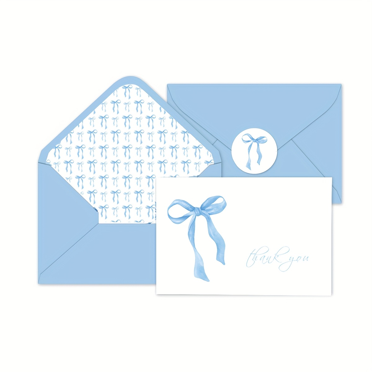 Sets, Pink &amp;Blue Bow Thank You Cards with Envelopes and Stickers Watercolor Coquette Pink Bow Blank Note Greeting Cards for Wedding Bridal Baby Shower Birthday Party Supplies