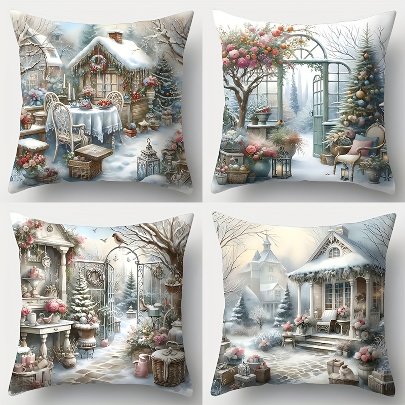 

4pcs Set, Christmas Pillowcase, Pillowcase, 17.7in*17.7in, -sided , Christmas Decoration, Sofa Cushion , Pillowcase