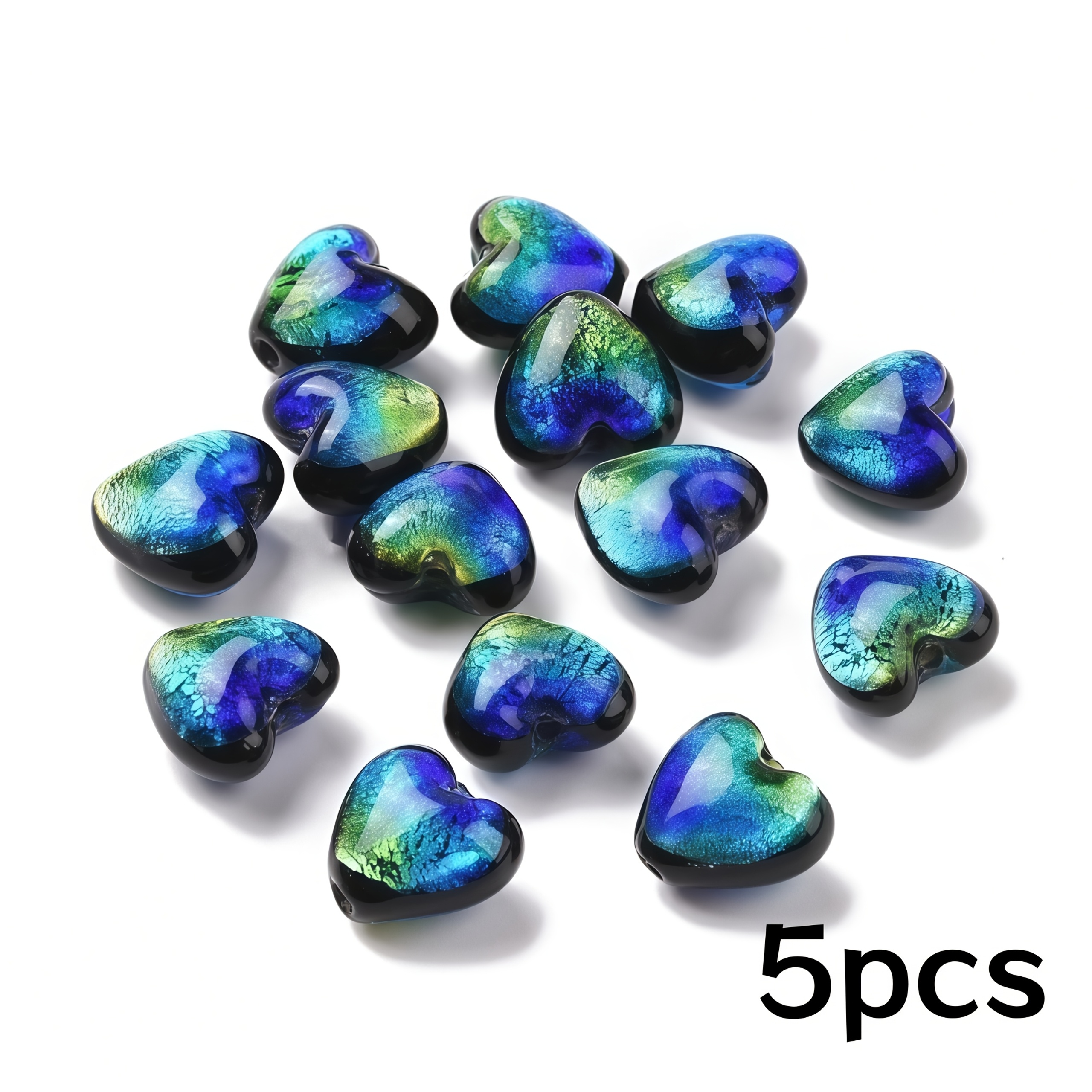 TEMU perline a cuore in vetro fatte a con sfumatura verde acqua fosforescente - Stile sognante per braccialetti, collane fai da te e perline