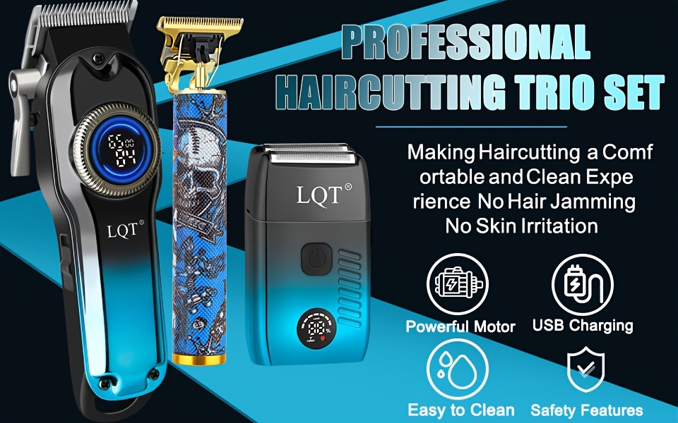 LQT 3-delige Elektrische Professionele Heren Tondeuse, Draadloze Scheerapparaat en Trimmer Set, Multifunctionele Verzorgingstool voor Trimmen, Vormgeven en Groomen, Geschikt voor Thuisgebruik, Reizen, of als Cadeau voor Vriend of Vader