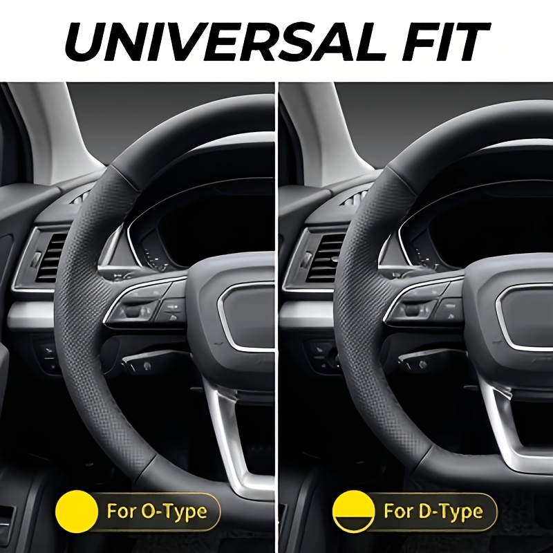 TEMU A High-end Leather Car Steering Wheel Cover, D/ Universal -15 Inches, Breathable, Non-slip And Wear-resistant, Versatile, Easy Texture For ,