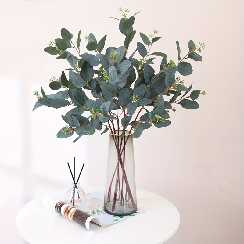 

4pcs Fabric Eucalyptus Stems - 32.67" Artificial Green Plant For Home & Wedding Decor, All , For Spring