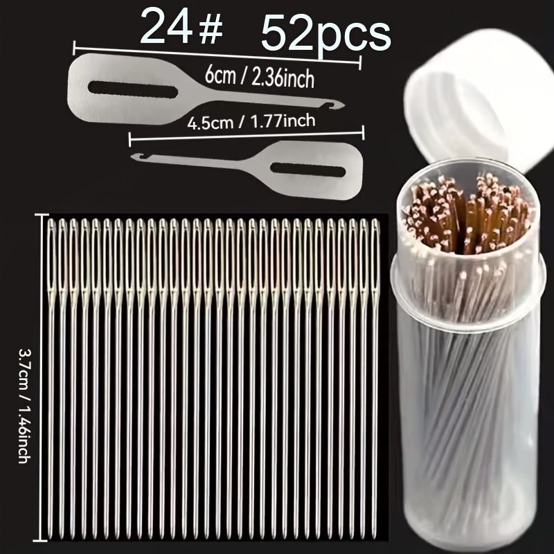 TEMU 52pcs/set Embroidery Needles With 1 Large And 1 Small Threader, Durable Stainless Sewing Needles Mixed Size 22/24/26 Including Threader Needle