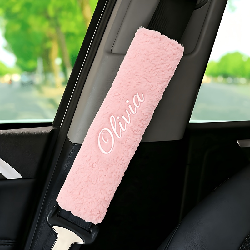 TEMU 1pc Custom Embroidered Name/initials Car Seat Belt Shoulder Pad - Personalized With Your Letters, Soft Teddy Plush Suitable For Most Vehicles,