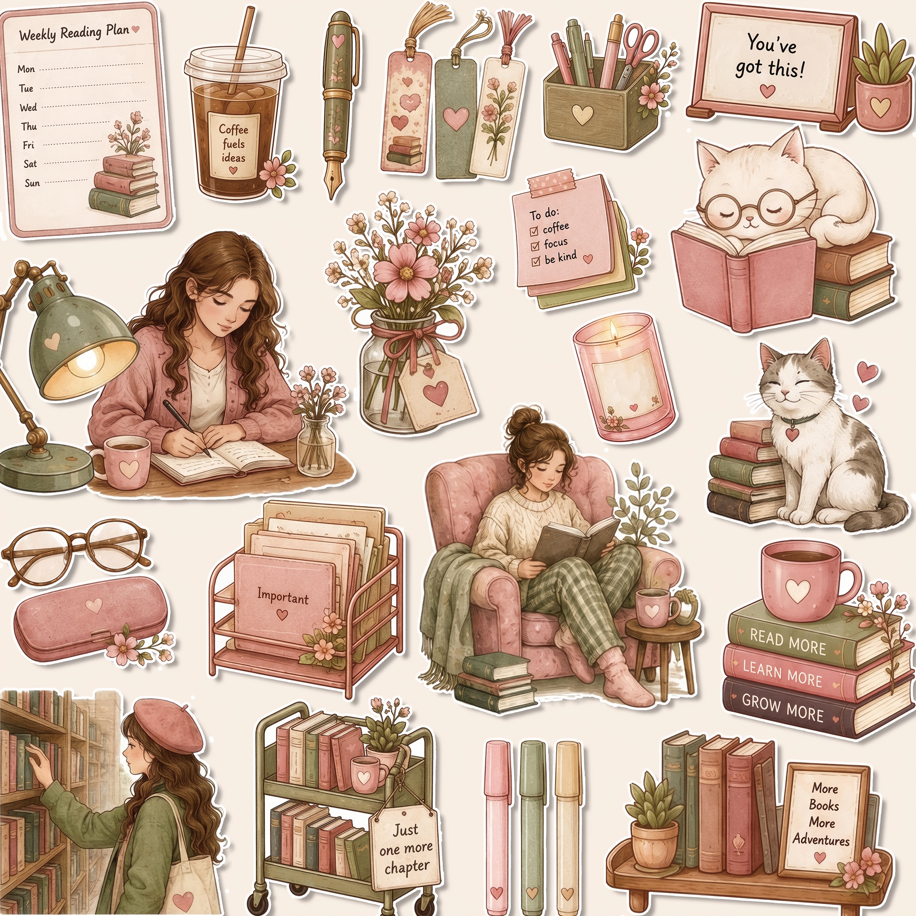 TEMU 1 Set, Coffee Reading Study Theme Stickers, Planner Stickers, Office Stickers, Friendship Love Gift Stickers, Packaging Stickers, Holiday Party