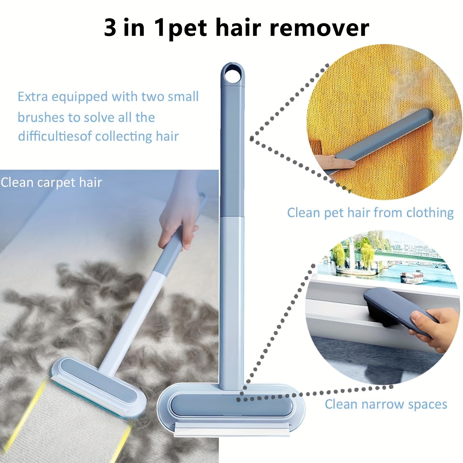 

1pc 3-in-1 Multifunctional Pet Hair Remover, Cat & Dog Hair Cleaning Brush With Extendable Handle, Narrow Space Fur Scraper, Dual-sided Lint Brush