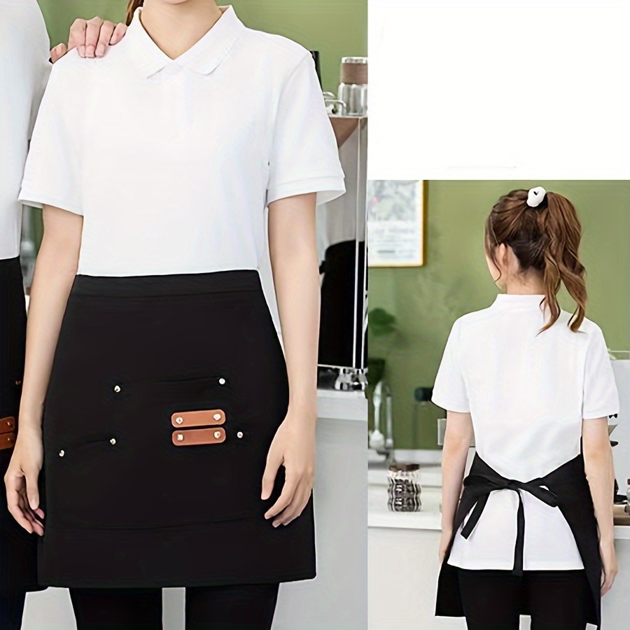 

Canvas Waist Apron For Restaurant Service Staff, Short Length Half Apron, Woven Fabric With Portable Pocket, Comfortable Work Apron For , Dye Stylist Uniform - Solid Color