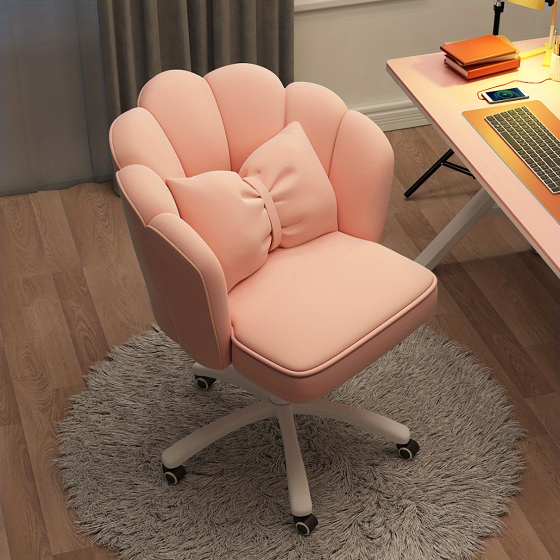 TEMU Muebles de oficina Silla elegante con de terciopelo, Silla de ajustable, Diseño de respaldo con soporte fuerte, para estudio, dormitorio,