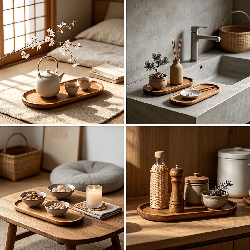 TEMU 4pcs 8pcs Multifunctional Wooden Tray Suitable For Placing Snacks Cakes Bread Fruits And Tea Ideal For Home Kitchen And Afternoon Tea Can Store