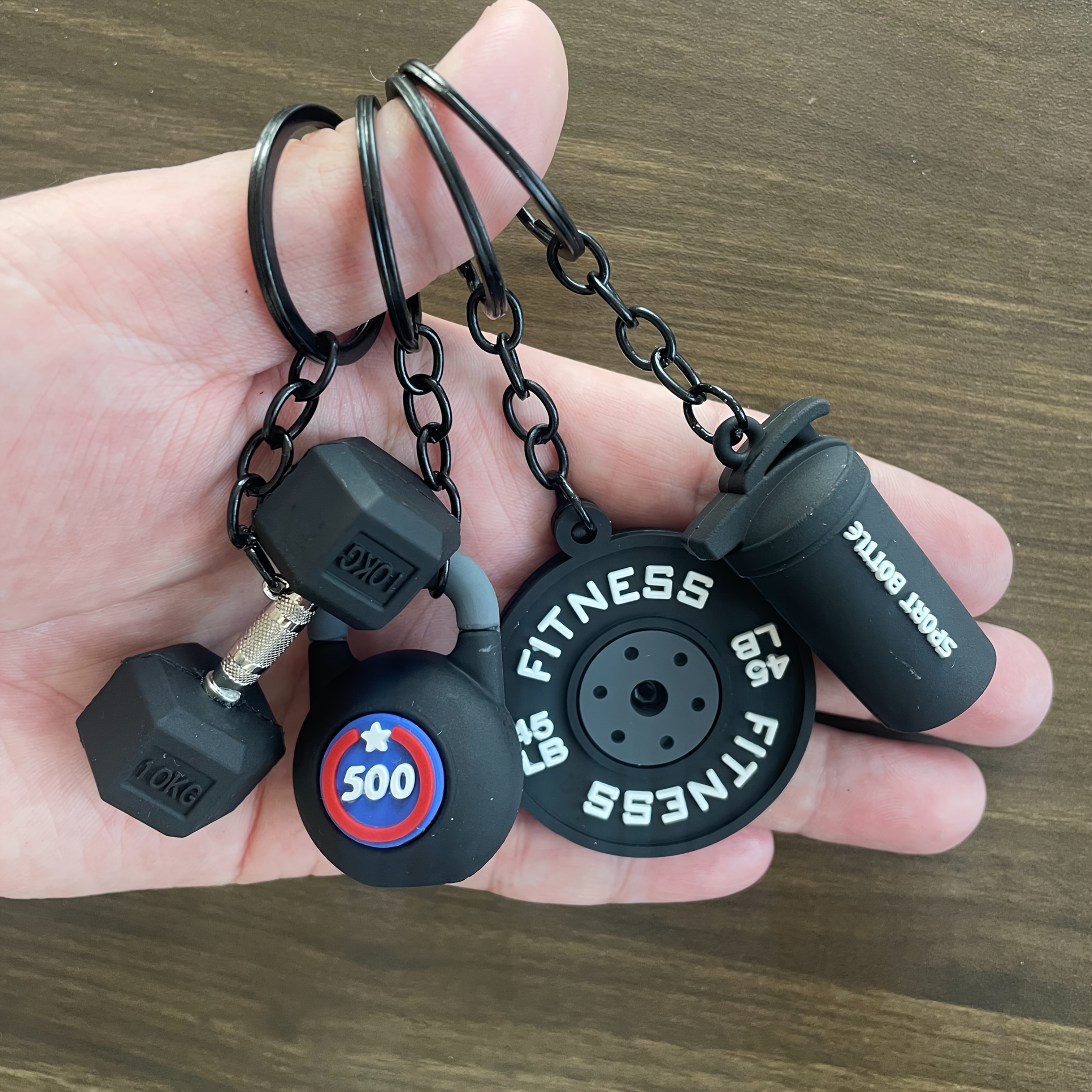 Image of A Set Of 4 Unique Sporty Barbell And Dumbbell Keychains, A Stylish And Kettlebell Backpack Accessory, Unisex, A Must-have For Fitness Enthusiasts, And For Holidays