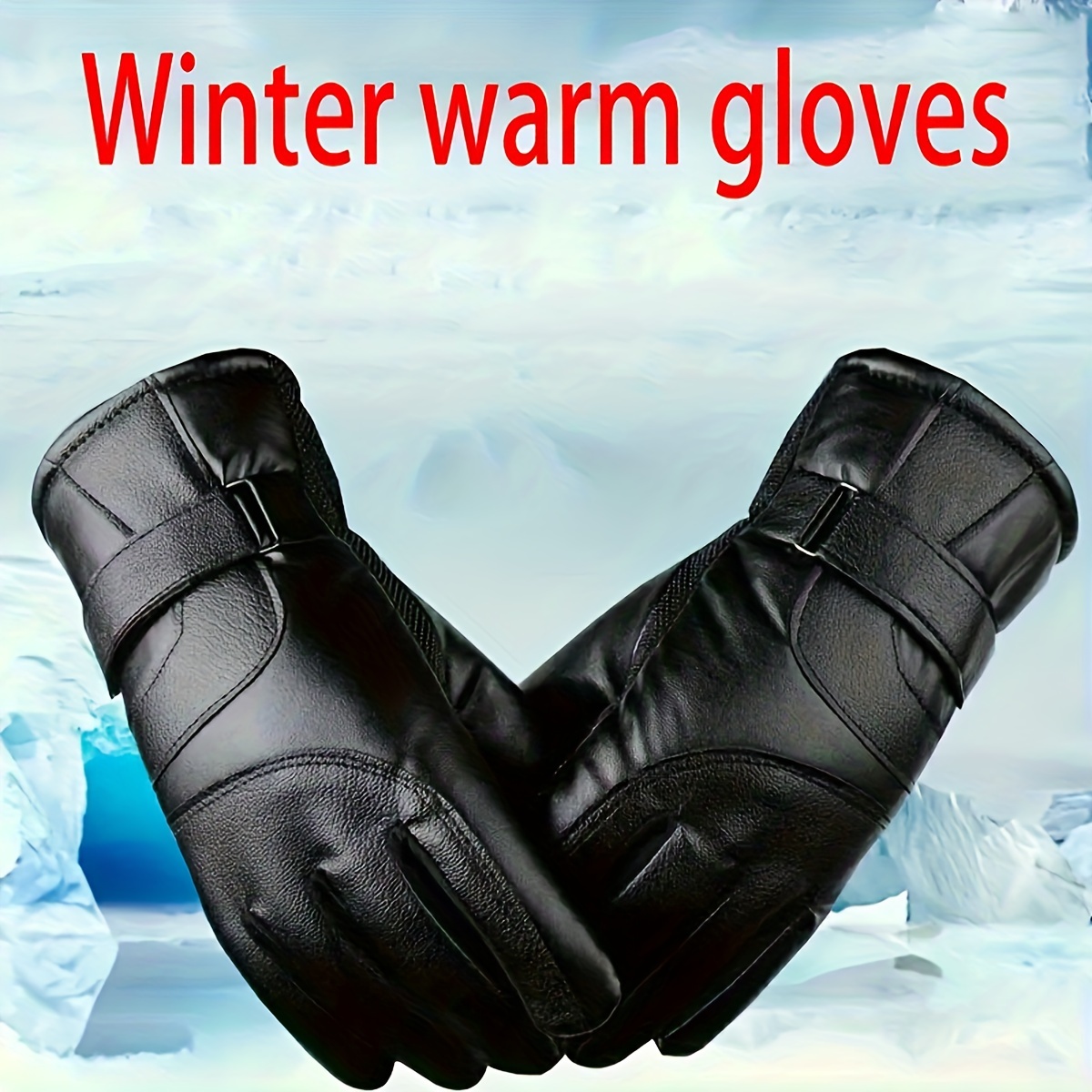 2pcs mens high quality pu leather winter warm touchscreen gloves with thermal lining ergonomic fit motorcycle skiing snowboarding   outdoor cold weather gloves with wrist strap reinforced palm compatible with smartphones tablets ideal for mens fashion winter activities   durable pu leather touchscreen functionality warm lining included Product details 1