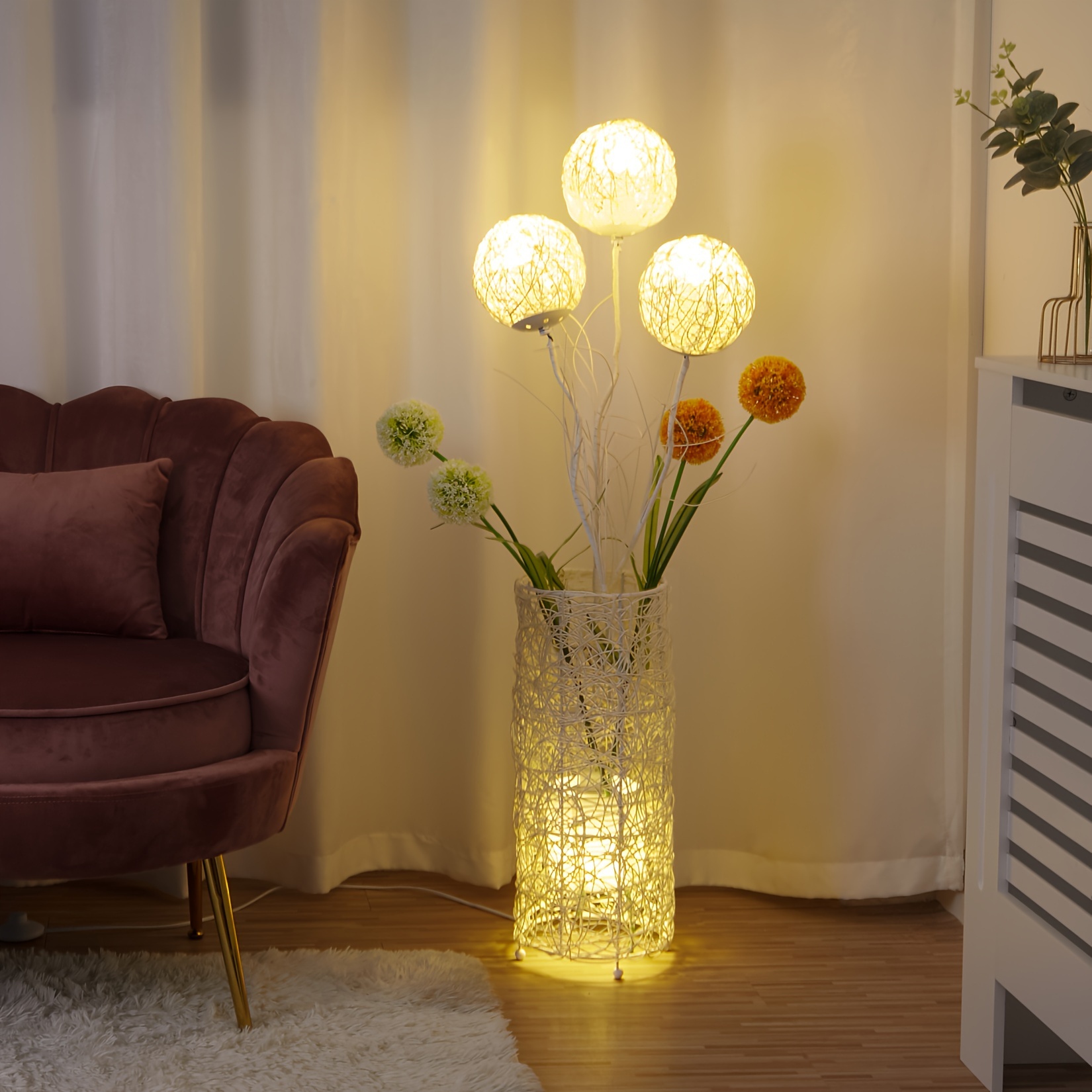 

Modern Pastoral Led Floor Lamp: Decorative Hand-woven Rattan Flower Night Light - Creative Standing For Reading Living Room Bedroom Tea Room Club