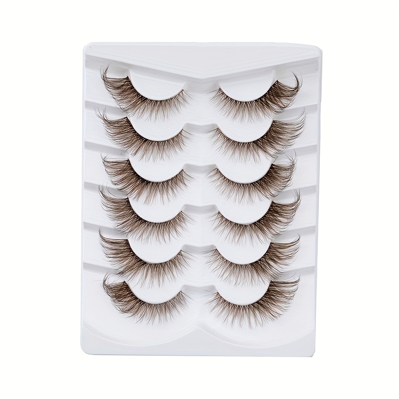 6 Pairs Caramel Colored False Eyelashes - , Natural-looking, Lightweight & Comfortable, Perfect For Daily Wear & Special Occasions, Reusable Eyelashes | Effect | Fluffy Eyelashes