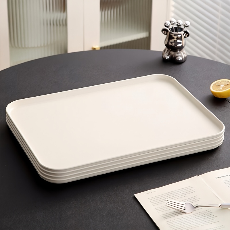 TEMU Lot de 4, Plateau de Service Rectangulaire en Plastique Blanc de 43 cm x 30,5 cm - Planche de Préparation et de Service Alimentaire pour