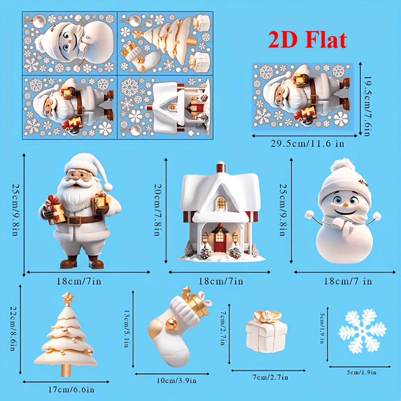 TEMU 2d Flat, 4-sheet Set Of 113pcs Christmas Window Clings Decals For Window Glass Decorations, Christmas Santa Claus Decorative Stickers Christmas