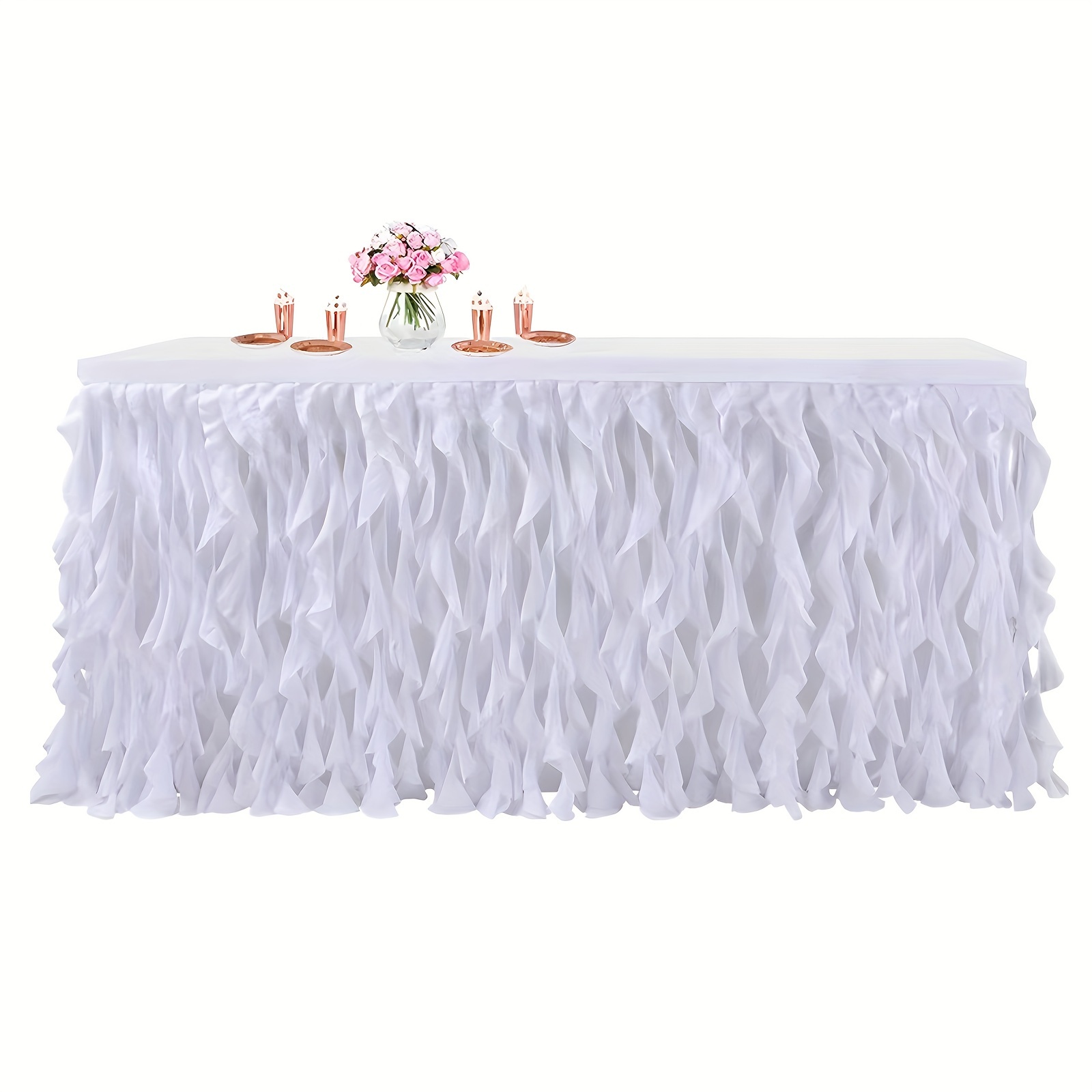 Image of 1 Set, White Tulle Ruffle Table Skirt For Rectangle Round Tables, Tutu Table Cloth Skirt For Wedding, Bridal Shower, Baby Shower, Birthday Party Table Decoration