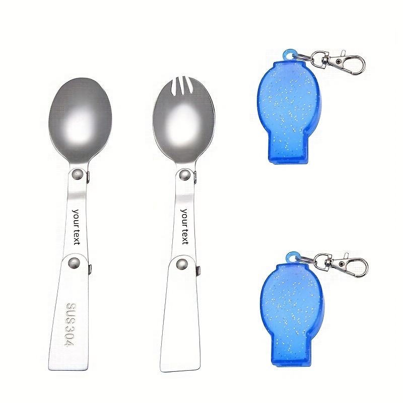 personalized 304 stainless steel   with keychain compact portable fork and spoon set reusable ideal for outdoor camping picnic   orange camping essentials compact tableware durable tableware Product details 2