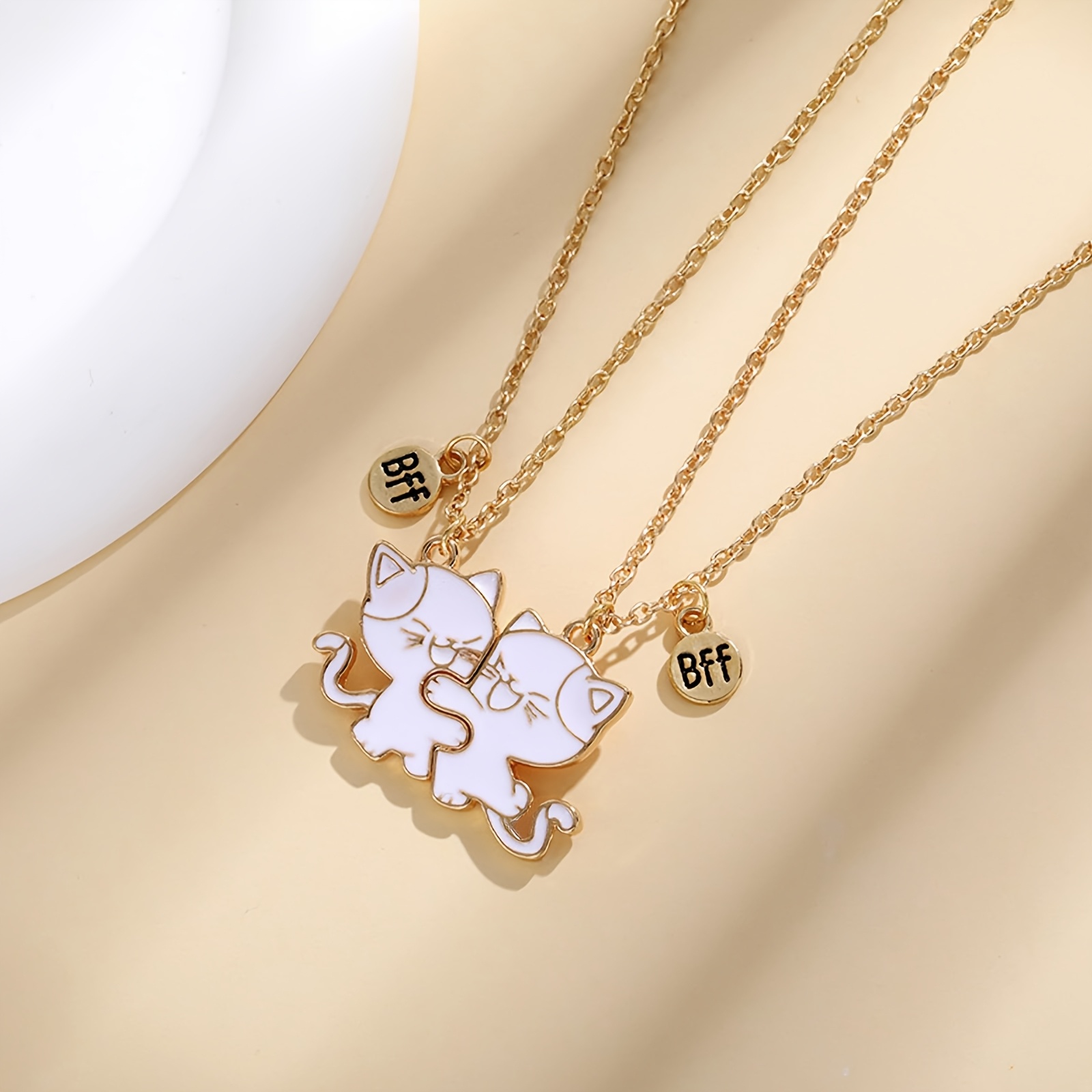 2pcs Cat Friendship Necklace with Pendant Set