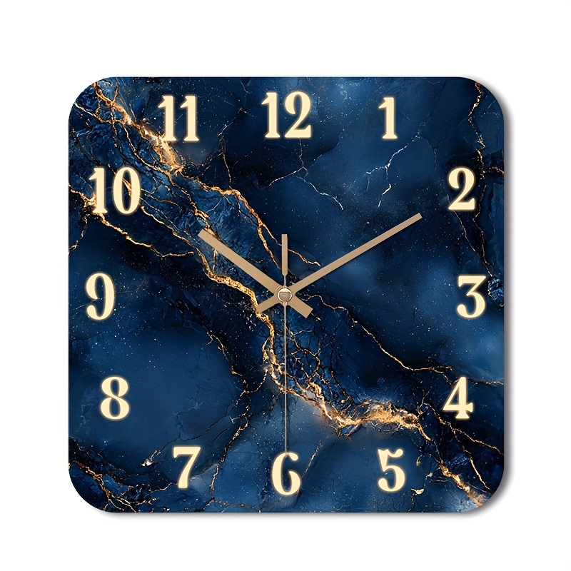 TEMU 1pc Of A Silent Wall Clock That Tick, Featuring A Decorative Square Design With A High-definition Glossy Laminate End And An Abstract Marble