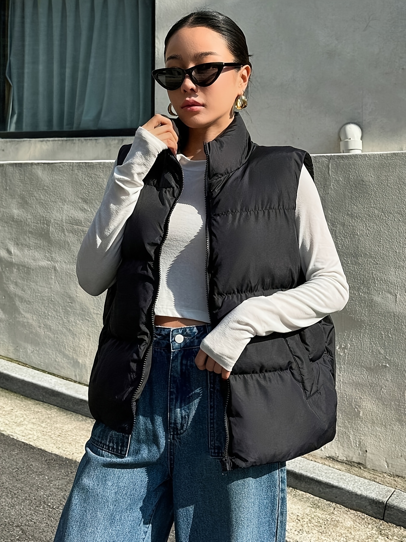 women's sleeveless vest elegant stand collar jacket zipper Temu