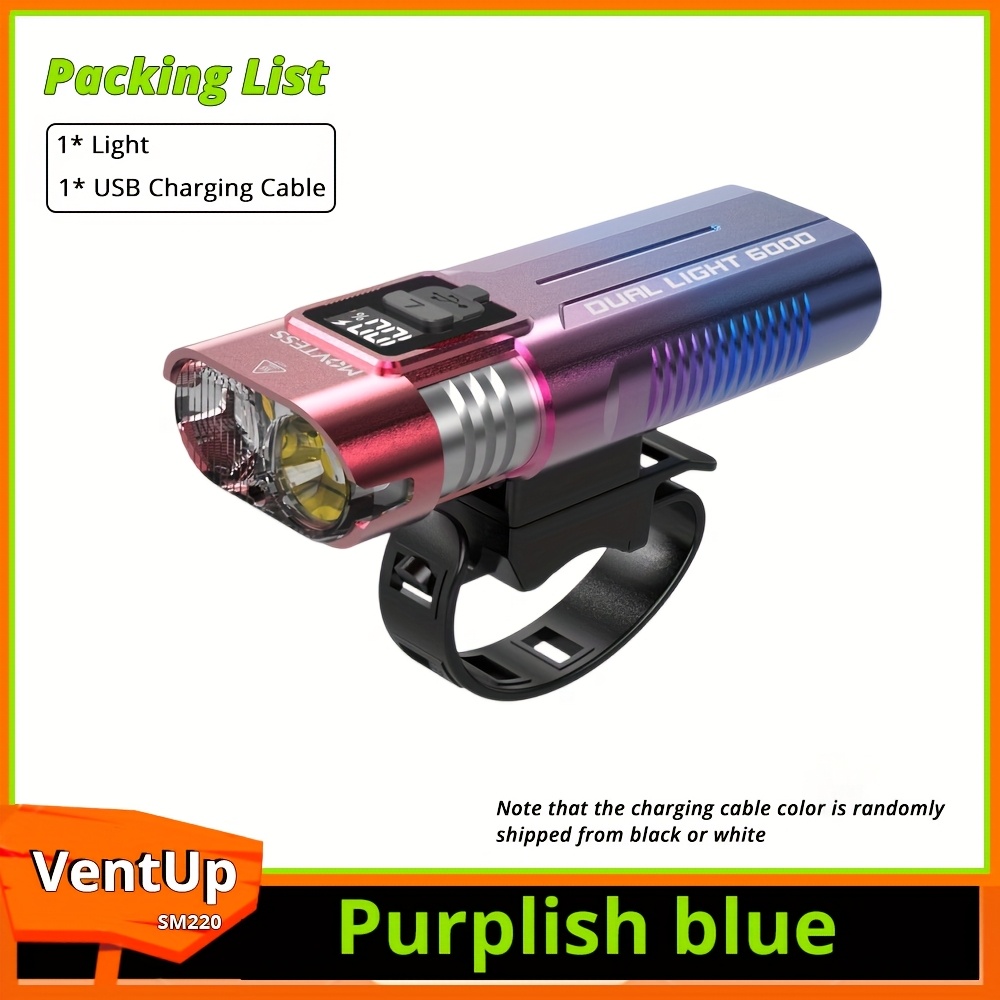 Super Bright Aluminum LED Bike light, Outdoor Cycling light, USB Fast charging, with Battery Level indicator and Emergency light, Easy to Install with Loop Rope closure, 4 Lighting modes, Suitable for Outdoor Riding, Hiking, Camping, Outdoor Lighting