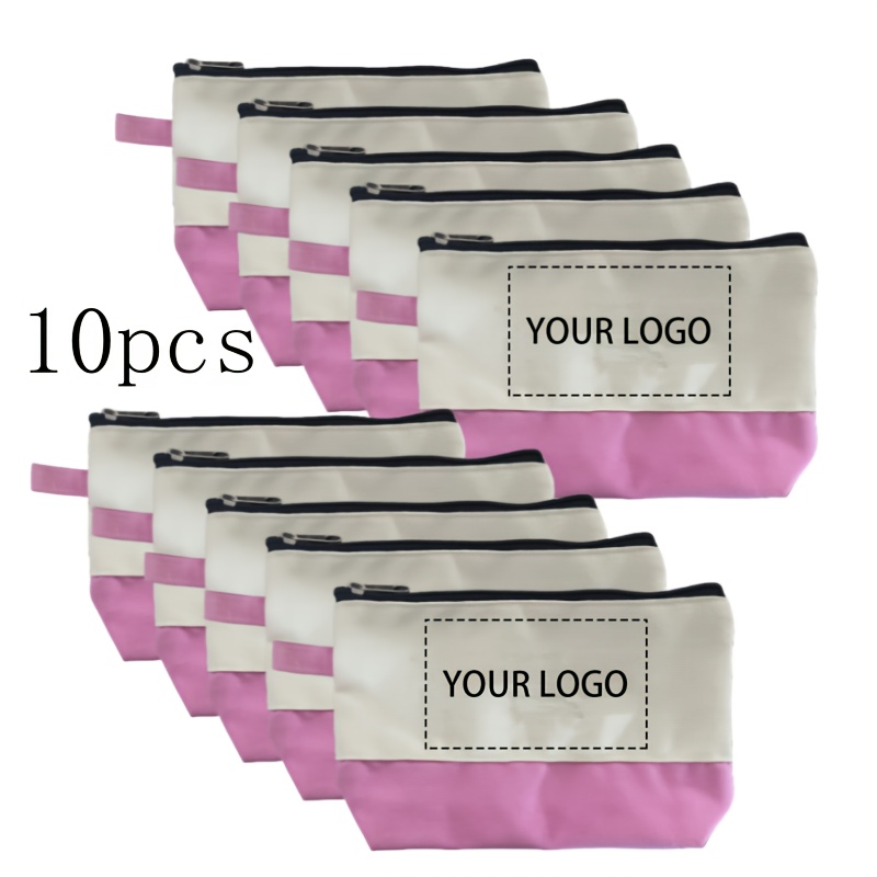 TEMU 5 Pezzi Borse Trucco Personalizzabili con Cerniera Bianche e Rosa - Logo Personalizzato, Grande Capacit�, Multifunzionali, Ideali per Ufficio e