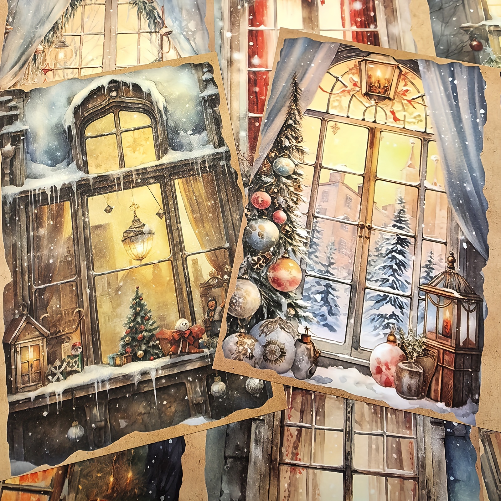 

Vigus Christmas Window Scenery Watercolor Paper, 10 Sheets, Recyclable Craft Journal A5 Size, Vintage Holiday Decorative Scrapbooking Paper