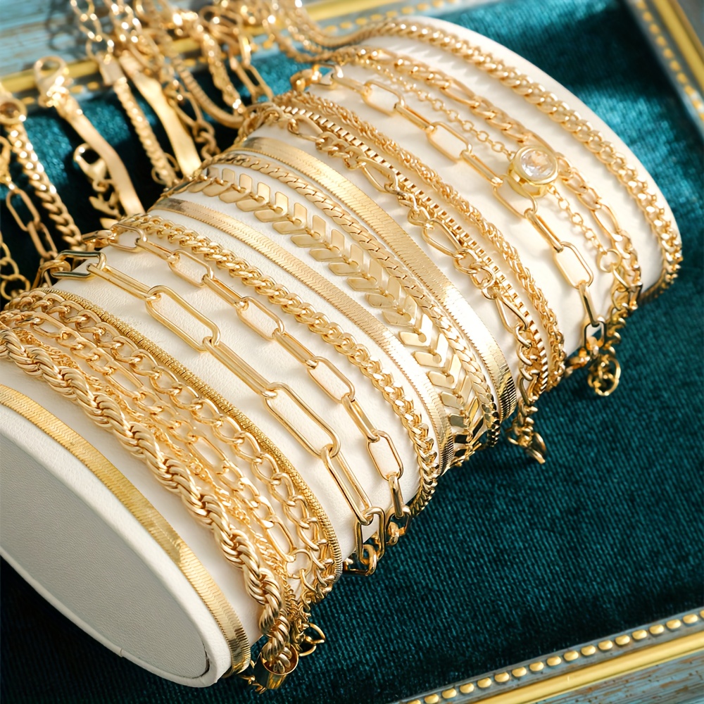 TEMU 20pcs/set Fashionable Minimalist Elegant Chic Retro Design Snake Bone, Braided, Airplane, Metal Chain Bracelets, Multi-style Assorted Jewelry