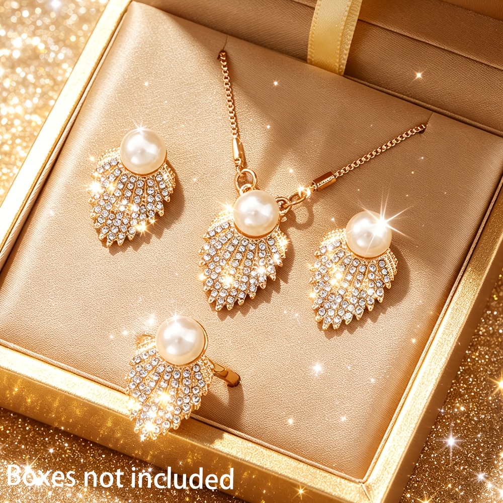 TEMU Ensemble de bijoux de luxe pour femmes, 4 pièces, comprenant 1 collier avec pendentif, 1 bague et 2 boucles d'oreilles, cadeaux pour