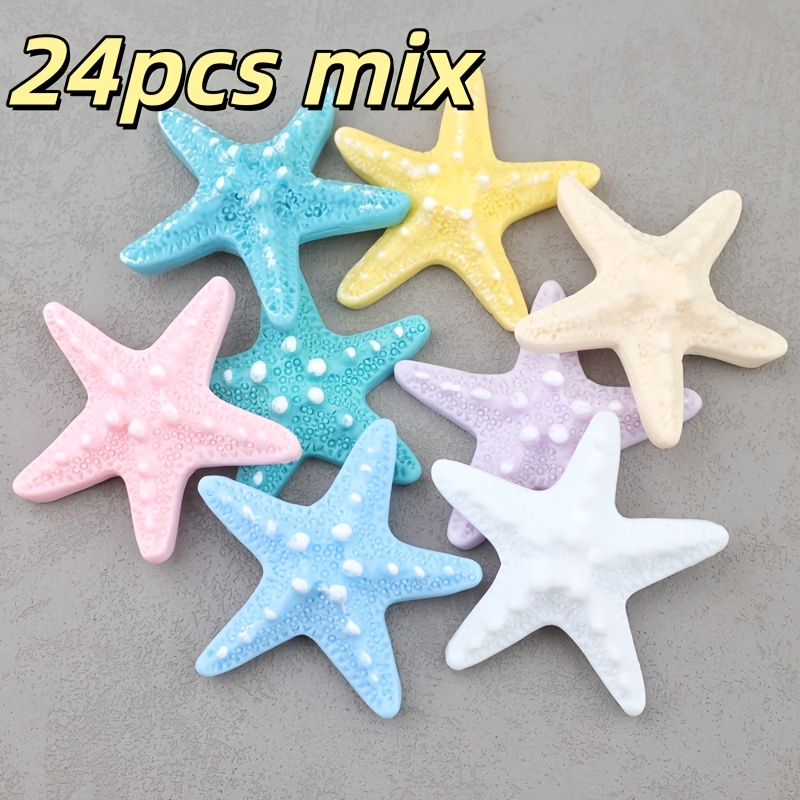 24pcs Starfish Seashell Resin Pendants Cream Glue Refrigerator Magnets Micro Landscape Landscaping Ornaments Additions