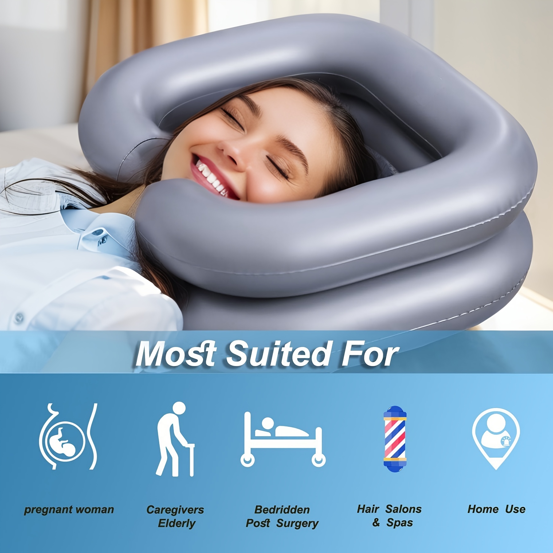Portable Inflatable Wash Basin, Ergonomic Design for Hair Care, Durable PVC Material, Suitable for The Elderly The Disabled Pregnant The Injured and Bedridden Patients, Inflatable Bath Basin for Multiple Scenarios