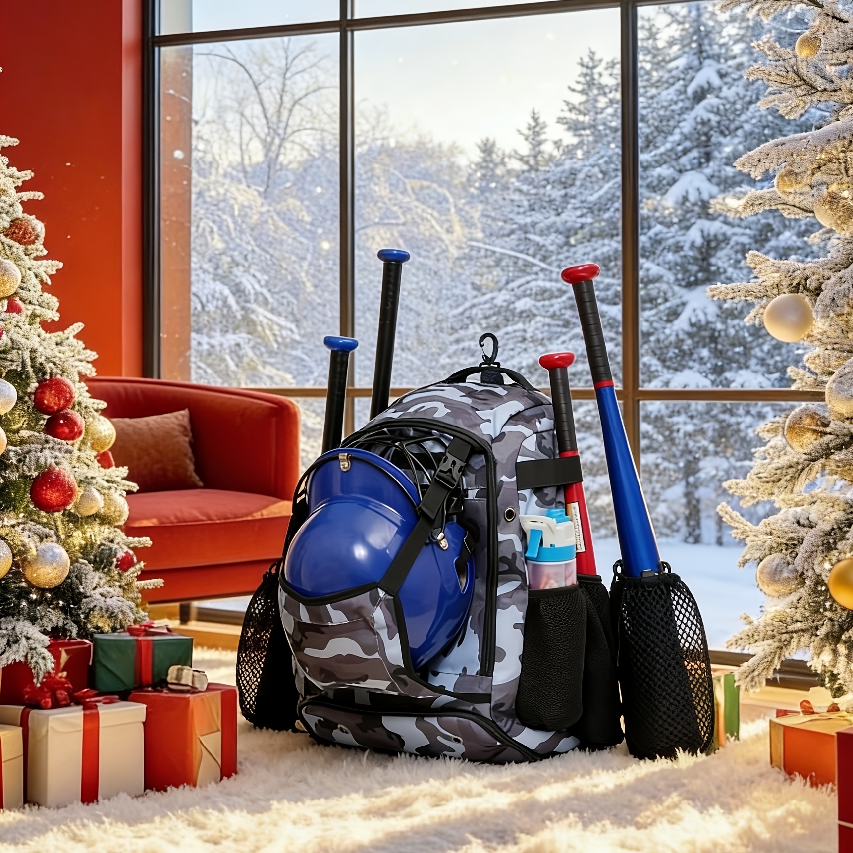 TEMU Zoea Baseball Bat Backpack, Suitable For And Softball Gear For And Adults, Spacious Enough For 4 Bats, A Helmet, Gloves, And A Compartment For Cleats And Shoes, Plus A Helmet Holder