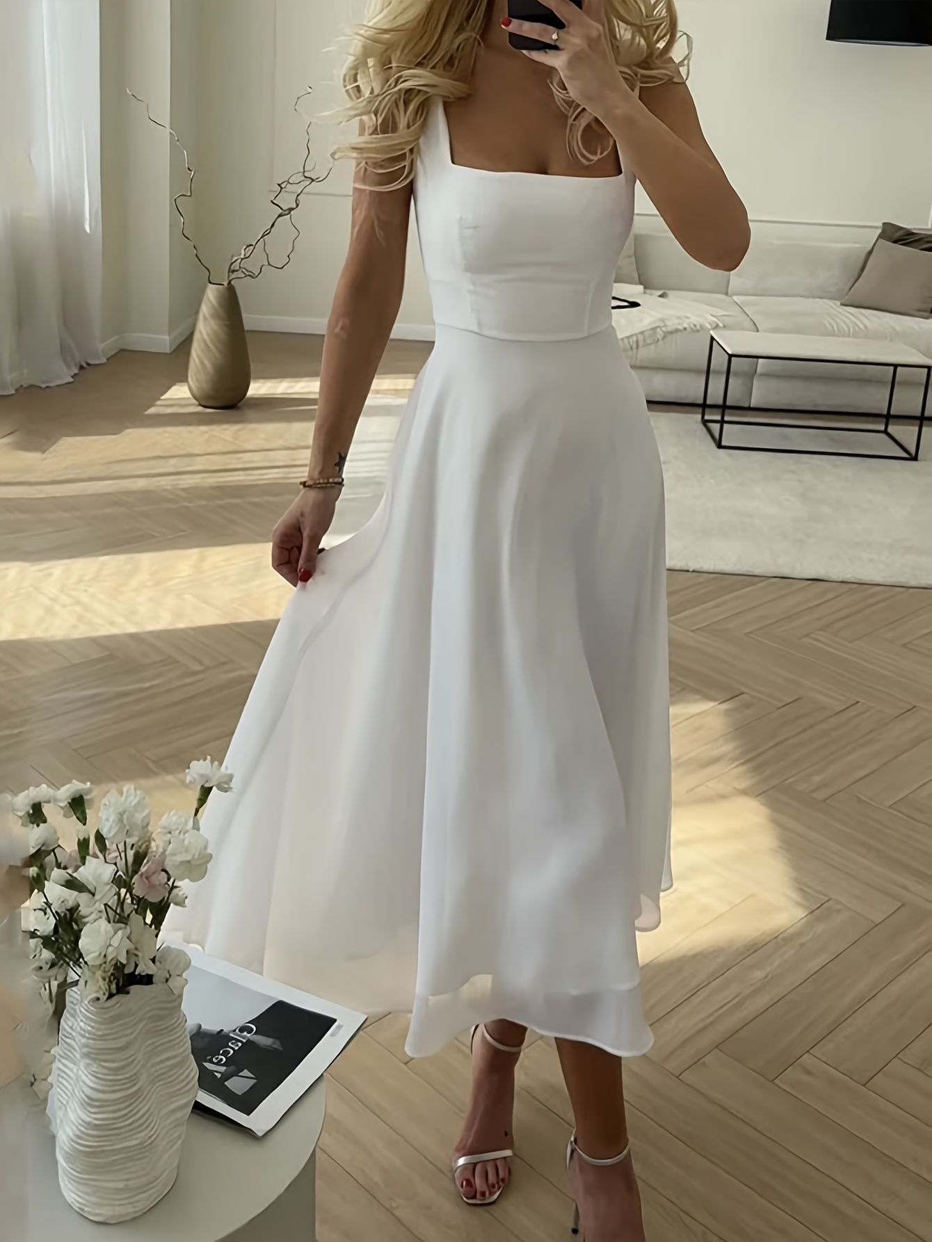 Casual White Strapless Maxi Dress Elegant White Square Neck