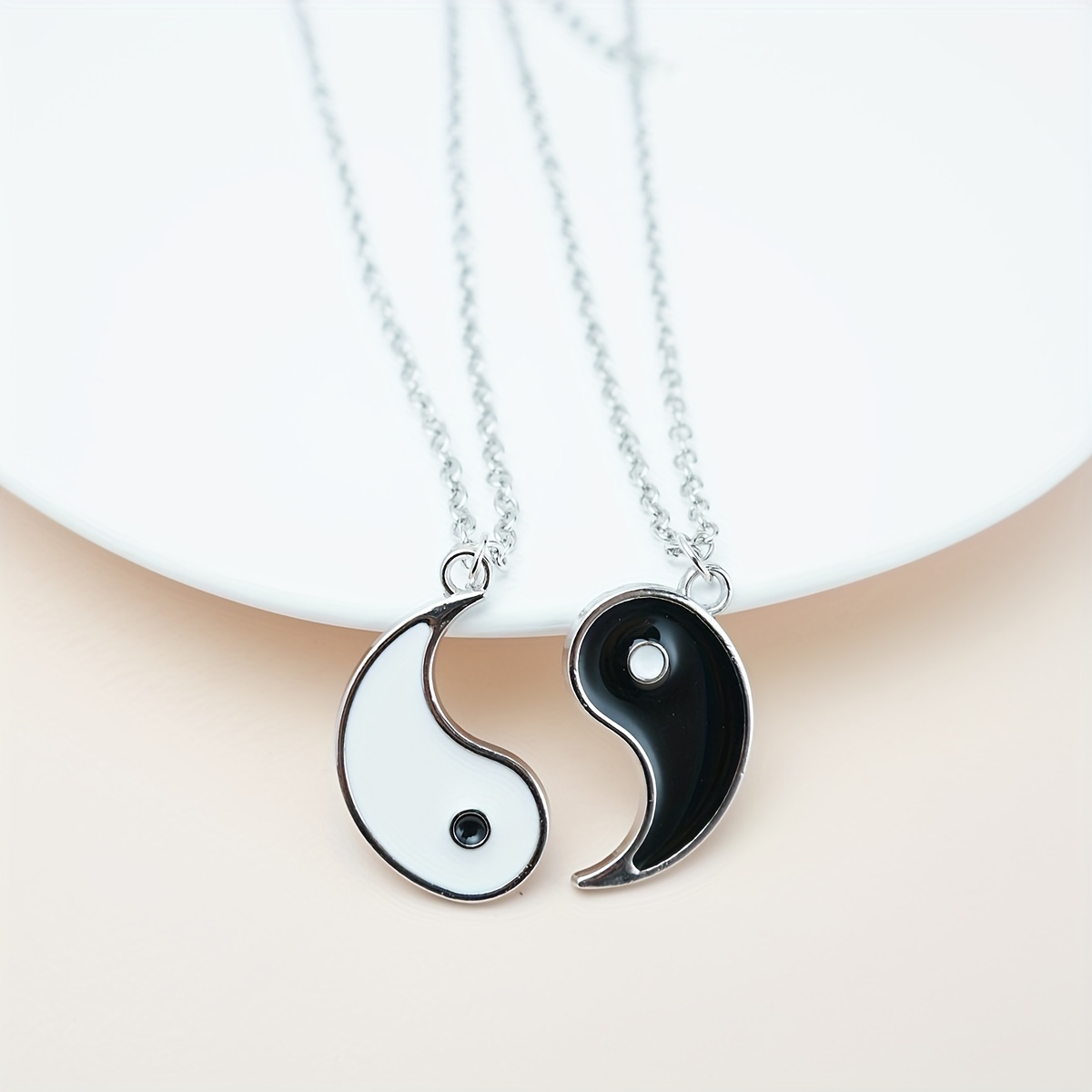 2pcs Best Friends Tai Chi Pendant Necklace Set, Adjustable
